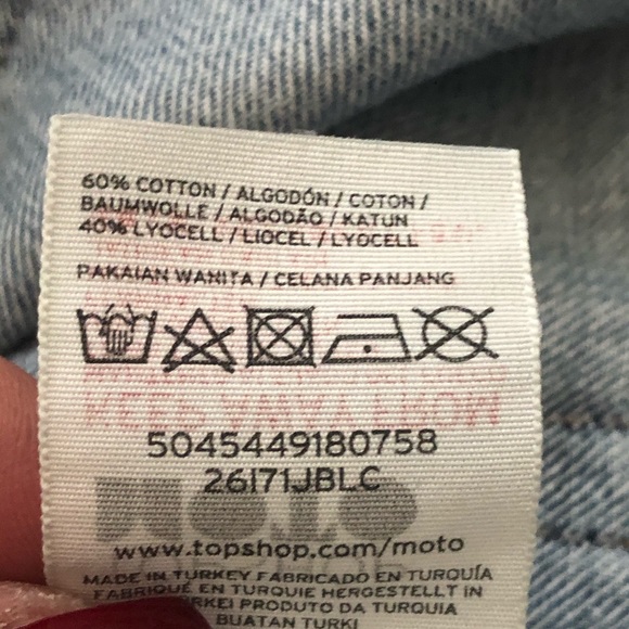 TopShop Moto Distressed Silver Sheen Cropped Ripped Button Up Jeans Sz - Picture 9 of 9